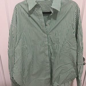Daily drills!!! Oversized Button Down - Green/White Stripe